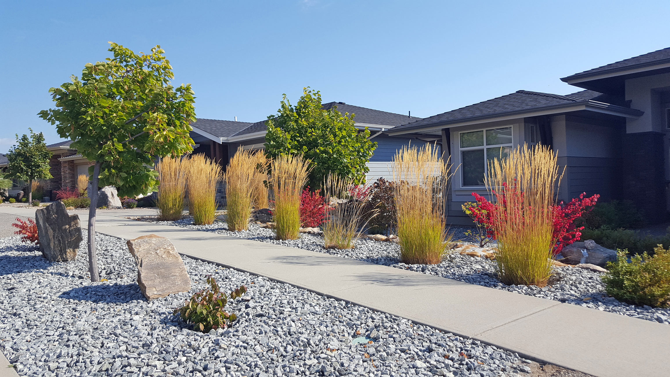 Modern custom home with wood and dark metal siding, large windows, and a spacious driveway, built by Keith Construction in Coldstream, BC.